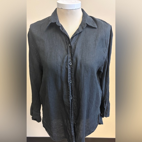 Zara 100% Linen dark grey Button-Up Long Sleeve casual Shirt women's size Small - Picture 2 of 9